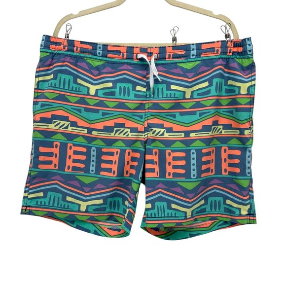 Chubbies Mens Large Swim Trunks Aztec Neon Multicolor Shorts - Picture 1 of 7